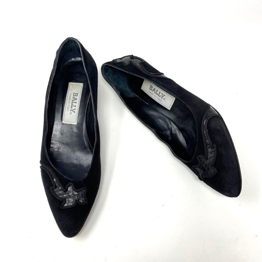 Vintage Bally Suede Kitten Heel Pumps Snakeskin Applique Size 7.5 N
